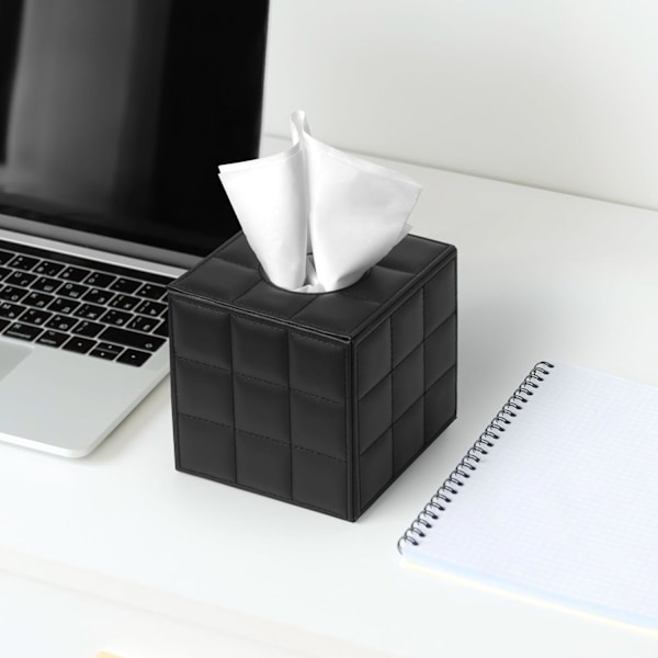 Hotell stil fyrkantig servettlådeöverdrag - Lyxig designer servettlåda för sängbord - Magnetiskt lock, modernt läder exteriör - 13,5 x 13,5 x 14 cm, Bla