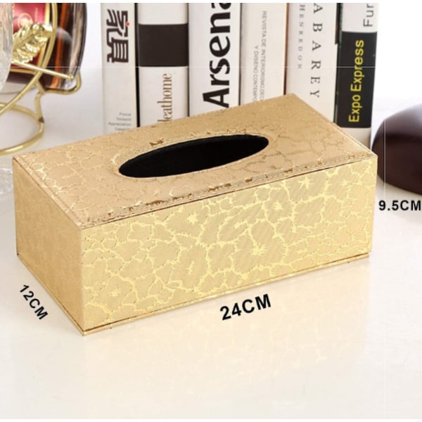 Papperhållare, Bilinredning Dekorationspaket Innehåll Läder Hushållskontor Näsdukslåda Papperhållare, Rektangulär Näsduk 24x12x9.5cm guld