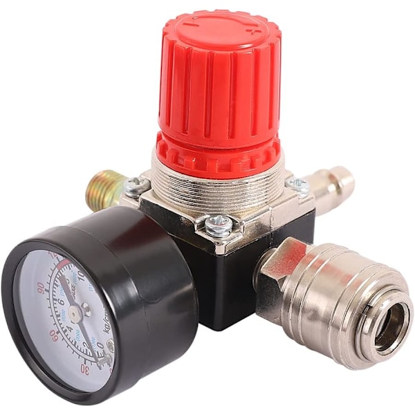 1/4 tomme Luftkompressor Trykregulator, Pneumatisk Trykregulator, Trykstyringsventil med Tilbehør 140 psi 12 bar (4-vejs Ventil)