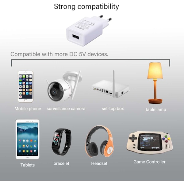 Pakke 5V 2A USB-lader - USB-strømadaptere - AC-uttak - Stikkontaktadapter - Ladekontakt for mobiltelefon - Skjerm - Hodetelefoner - Bordlampe - e-B
