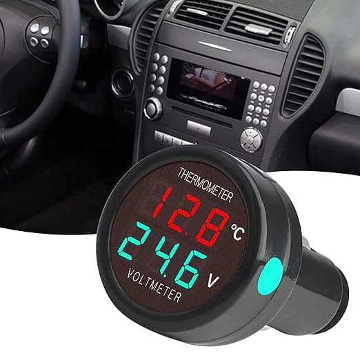 2 i 1 Digital Voltmeter Termometer DC 12V 24V 36V, Batterispenning Temperatur