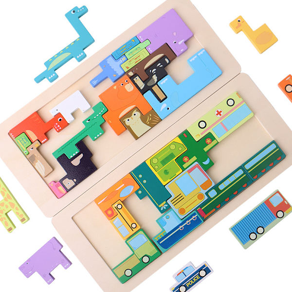 1 set av djur 3D-pussel ryska byggklosspussel barns pedagogiska spel