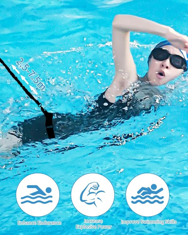 Svømmebælte til pool, elastisk svømmetov til pool, 2,5-7,5M justerbart modstandsbælte, svømmebælte