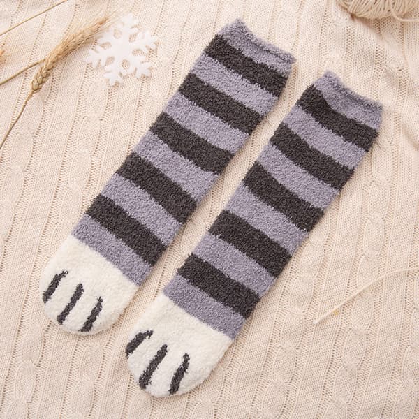 Fluffy kattepotesokker i korallfleece, 6 par