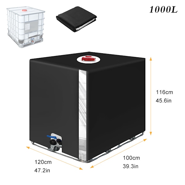 Suojapeite 1000 litran IBC-säiliöön, Vesisäiliön suojapeite, UV-suojattu pölytiivis sadevedenkerääjän kansi, Suojaava suojapeite IBC-säiliölle, 116 x 100 x 1