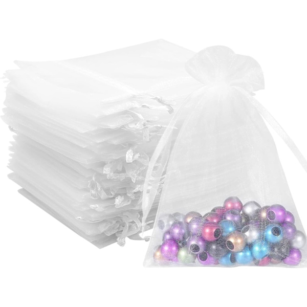 100 st vita organza påsar 10x12cm genomskinliga organza påsar med dragsko för små föremål presenter smycken förpackning och organisation