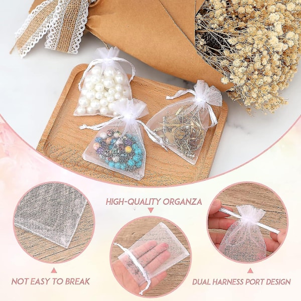 Hvide Organza Gaveposer - 100 stk. Bryllupssmykkeposer - 5x7 cm Gennemsigtige Netposer Perfekte Til Bryllup, Jul, Fødselsdag, Jubilæum