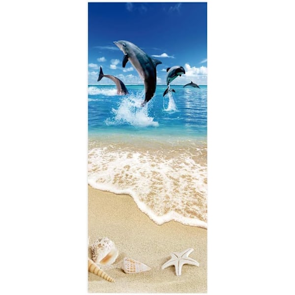 Dörrdekal Trompe l'oeil Effekt 3D Tapet kompatibel Innerdörr Kontor Sovrum Vardagsrum Badrum Delfinmönster 77 x 200 cm
