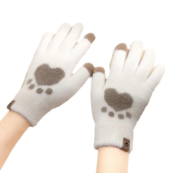 Söta fingerhandskar med touch screen-funktion katt tass Vit en storlek