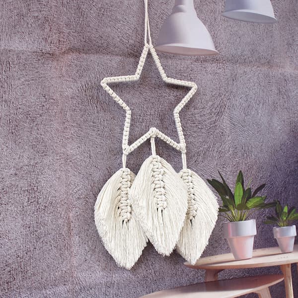 Makrame Väggbonad Boho Dekor, stjärna Blad Fjäder Vävd Väggkonst Tapeter