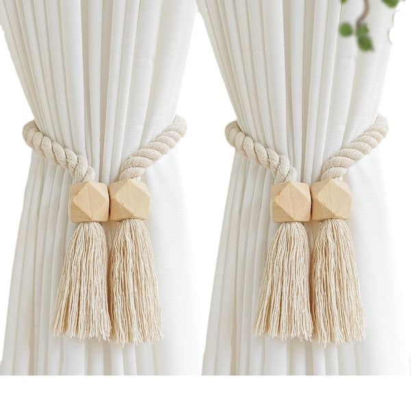 Pakkauksia Magneettiset Verhonpidikkeet Käsin Kudotut Puuvillaiset Verhonauhat Verhopidikkeet Verhonpidikkeet Verhoille (Beige, 2)