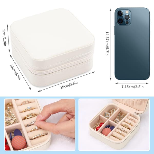 Bärbart Mini Smyckeskrin i Läder Smyckesring Organizer Förvaringslåda Presentförpackning Flickor Kvinnor (vit)