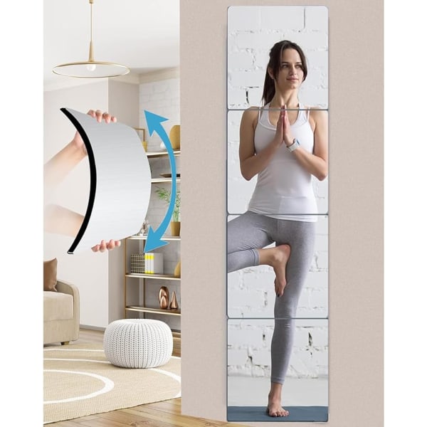 Adhesive Wall Mirror, Large Wall Mirror Sticker in 4 Parts, Flexible Mirror