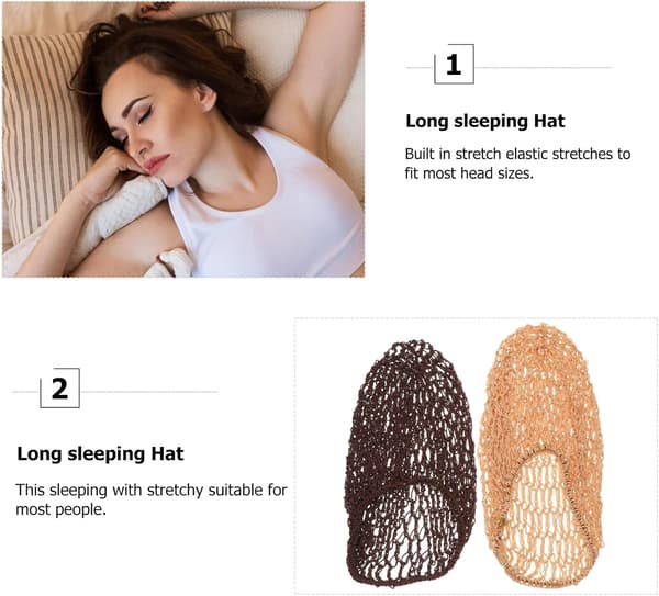 2-pack virkade hårnät för sömn, ventilerande stretchiga mössor för kvinnor