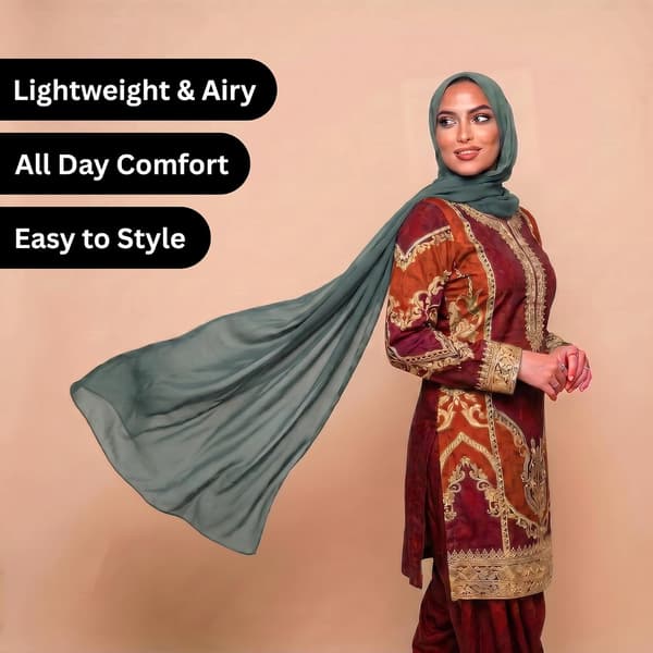 Chiffon Hijab-tørklæde til kvinder, let og åndbart sjal, 180 x 85 cm