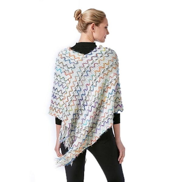 Färgglad geometrisk ponchofransad fåll Batwing Blus Stickning Cape med tofs för dam