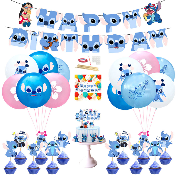 Stitch Grattis på födelsedagen Ballong Set Latex ballonger Party Dekoration Kit