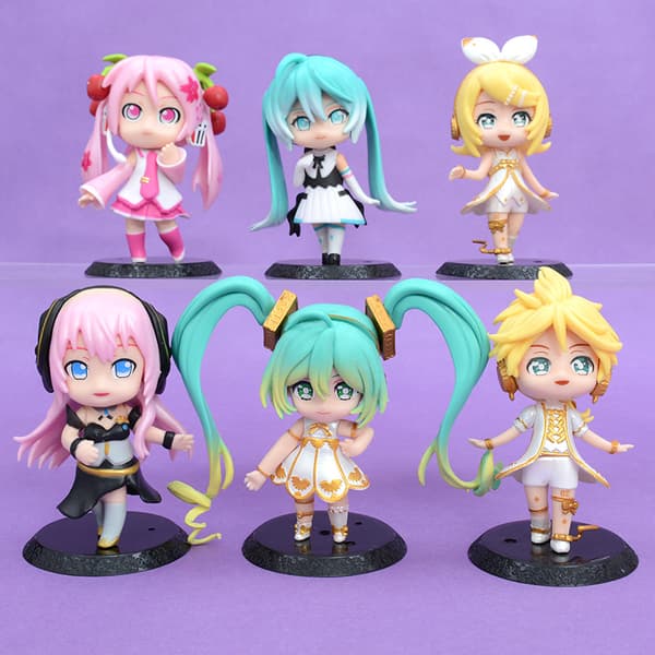 6 st. Hatsune Miku Rin Len Luka PVC Chibi Virtual Singer figurset 10 cm