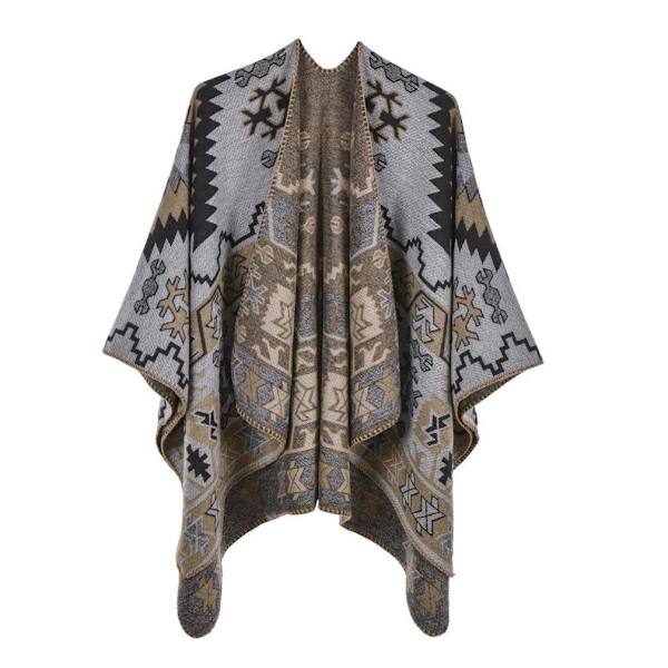 Varm vintersjal omlott öppen front Poncho Cashmere Feel Cape med geometriskt mönster för kvinnor