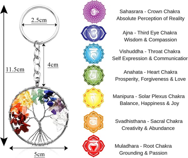 Livets Træ 7 Chakra Krystal Nøglering Ædelsten Nøglering til Kvinder og Mænd
