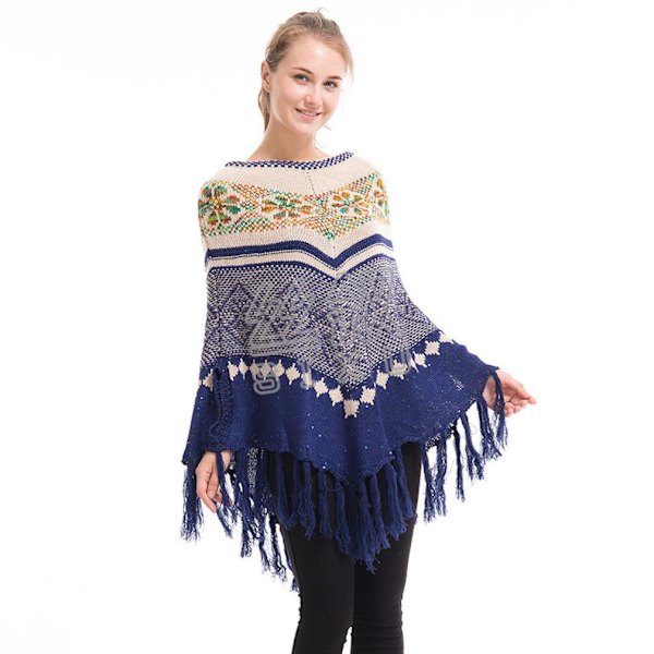Vinter Pullover Cape med tofs Varm Lös Poncho Stor Kappa för Dam