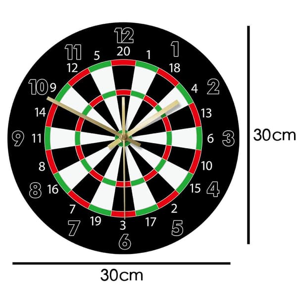 Dartboard Wall Clock | 30cm Acrylic Non-Ticking Silent Quartz Clock | Creative Bar Decor, Game Room, Office, or Kitchen Clock