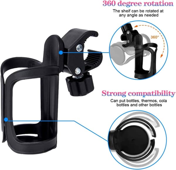 Universal kopholder til barnevogn, 360° roterbar flaskeholder til cykler