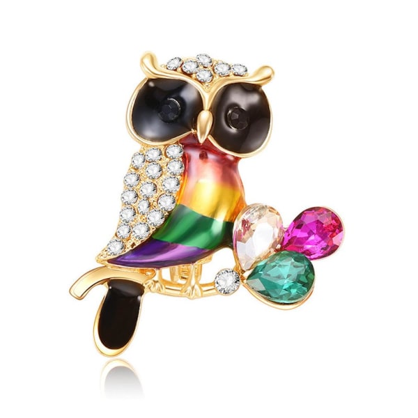 Retro Corsage Owl Kvinnor Brosch Strass Inläggning Målad Brosch Pin