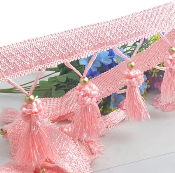11,4 meter rosa dusk-kantbånd med perler til gardinsøm og hobbyprosjekter