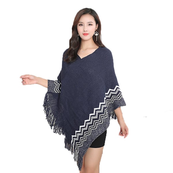 Geometrisk fransfåll Poncho Elegant tröja omslag med tofs tröja kappa för höst och vinter semester