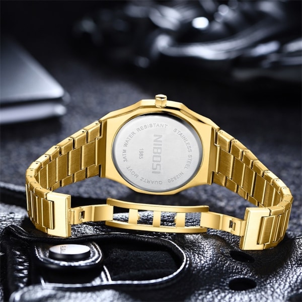 Watch för män Casual Waterproof Watch Analog Display Gold