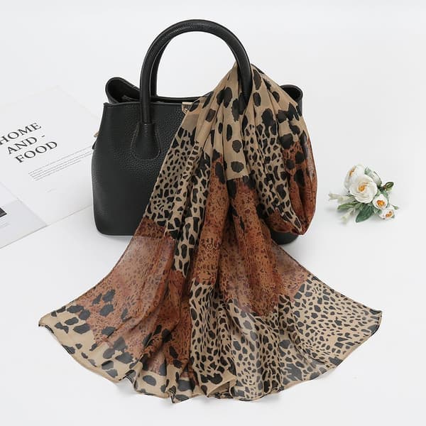 Leopardmønstret chiffonskjerf for kvinner, langt og lett sjal