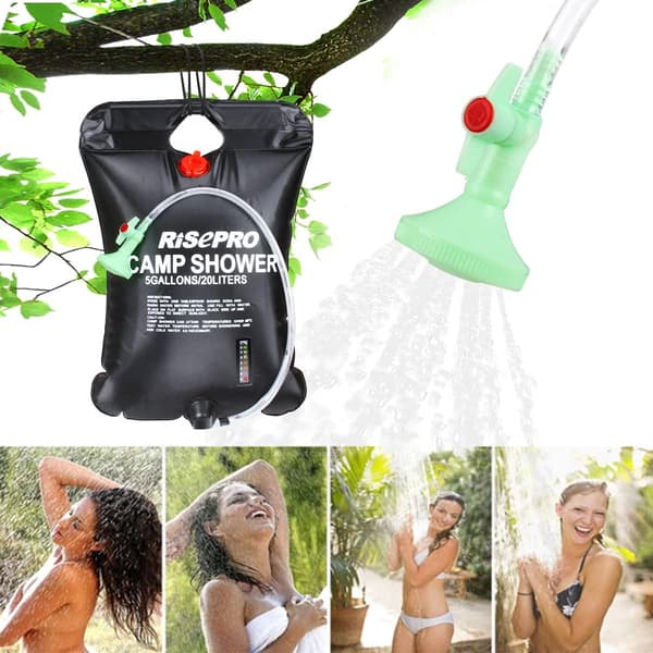 20L solcellsduschpåse med temperaturindikator för camping och utomhusbruk