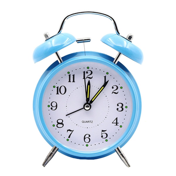 Blå Tvillingklocka Anime Väckarklocka Non Ticking Analog Bell Clock
