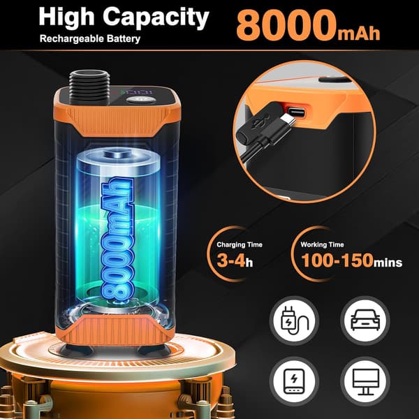 Bärbar campingdusch 8000mAh batteri LED-display 10L/min flöde IPX8