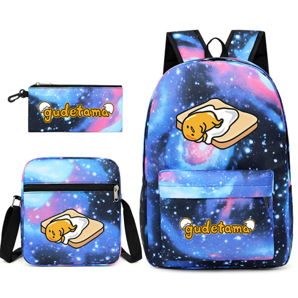 3st/ set Gudetama printed ryggsäcksset med axelväska Case Skolväska Resor Dagsväska Lättviktsbokväskor