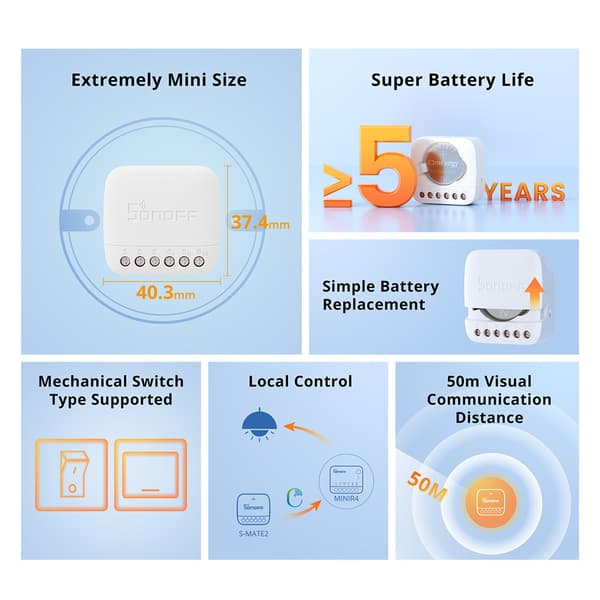 SONOFF S-MATE2 eWeLink Remote Switch Mate uden nulleder smart kontrolmodul