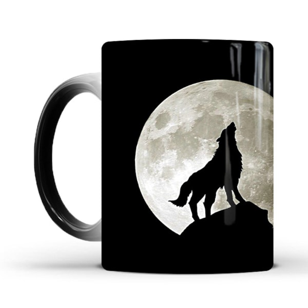 Moon Wolf färgförändrande mugg Keramisk kaffemugg Thermal tekopp Nyhetspresent