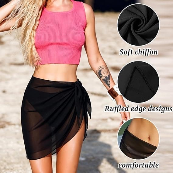 2 stk. strand-saronger til kvinder, sort og leopardmønstret bikini-cover-up