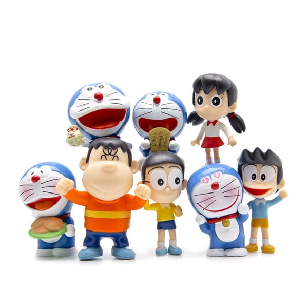 8 stk. Doraemon PVC-figursæt til samling og skrivebordsdekoration
