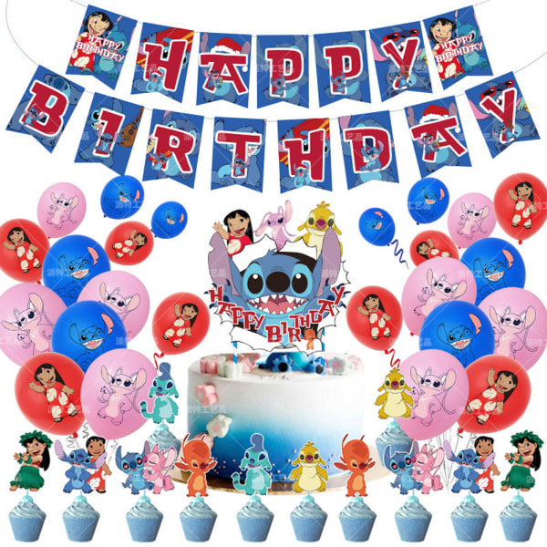 Sy Lilo födelsedagsballonger med Banner Cake Topper Latex set festdekoration