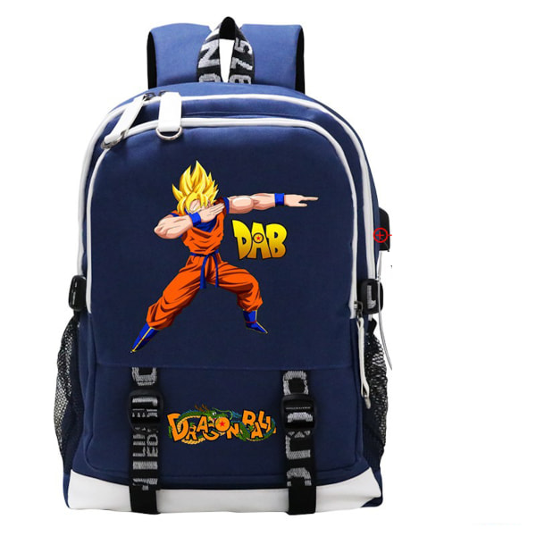 Son Goku Dragon Ball Ryggsäck Blå resväska Studentväska för bärbar dator med USB laddningsport Oxford