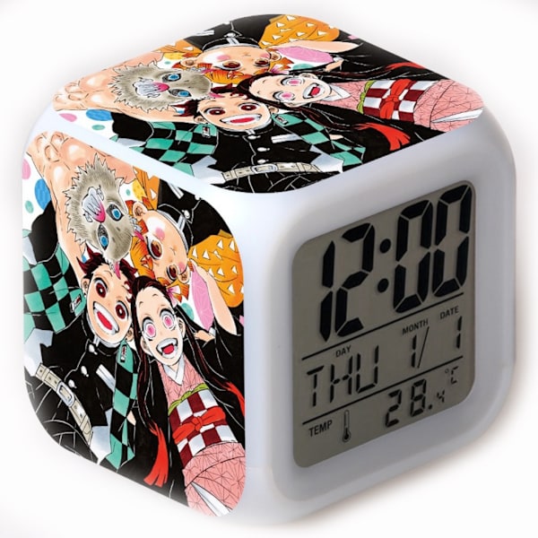 LED Demon Slayer Väckarklocka Kamado Nezuko LED Glödande Digital 7 färgskiftande skrivbordsklocka