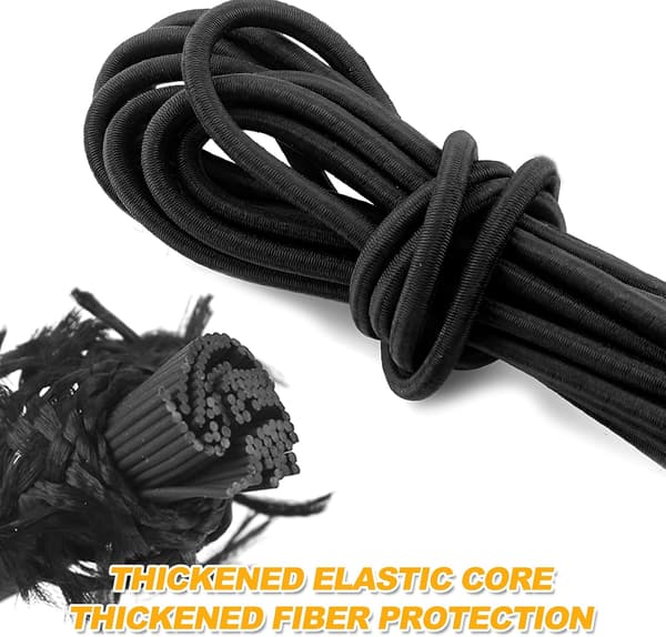 6 mm x 10 m sort elastisk bungee-snor, elastikreb til camping- og teltudstyr
