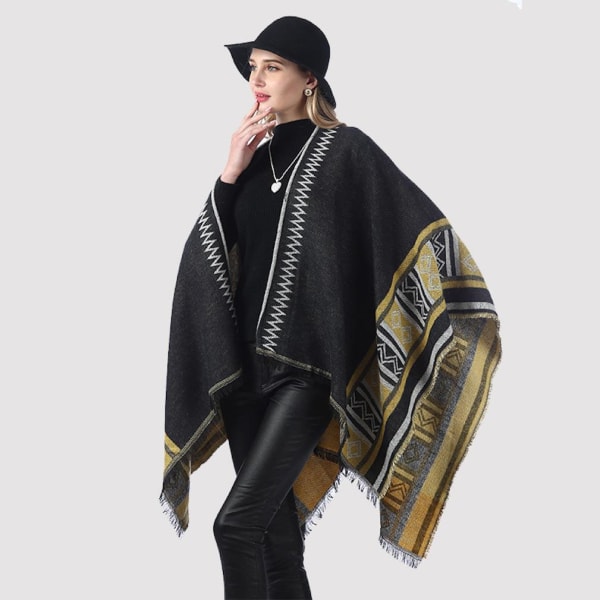 Geometrisk sjal halsduk Öppen front Poncho vinterkofta för dam