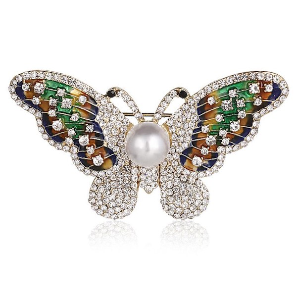 Corsage Butterfly Damer Brosch Målade Färgade Glasyr Pearl Brosch Pin