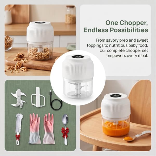 350 ml elektrisk mathackare, USB-uppladdningsbar minimatberedare med 6 blad