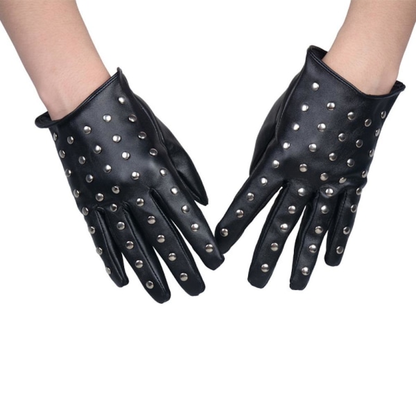 Korta handskar för kvinnor Kvällsfest PU-lädernithandskar Svarta