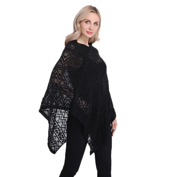 Hollow-Out Pullover Poncho Lös stickning Cape for Lady