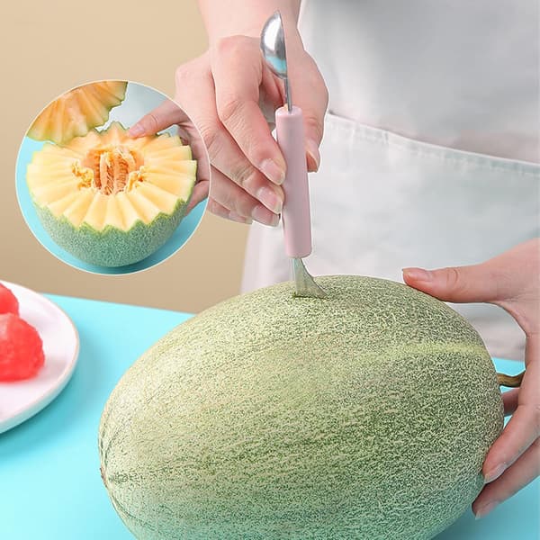 2-pakning dobbeltsidig melonballer og fruktskje for vannmelon og iskrem